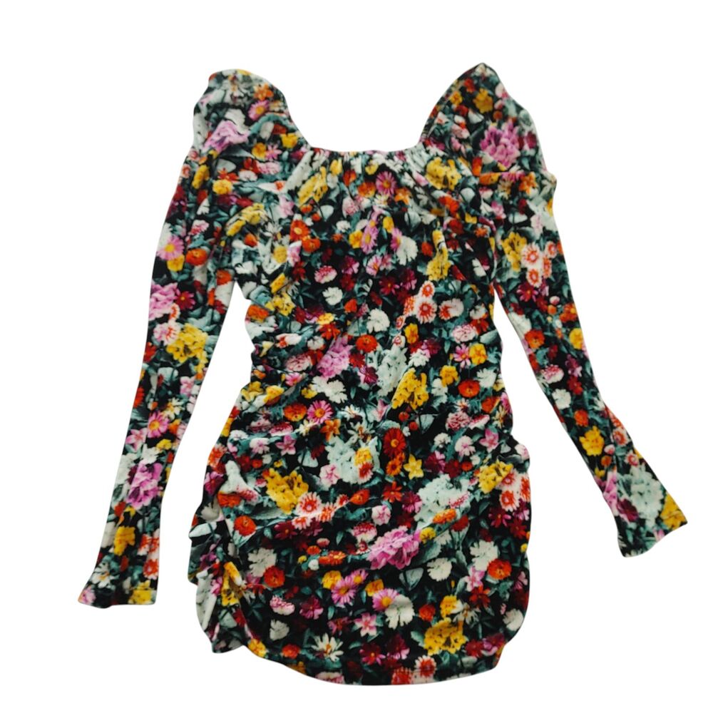 Wild Fable Juniors Floral Print Long Sleeve Velvet Ruched Bodycon Short Dress